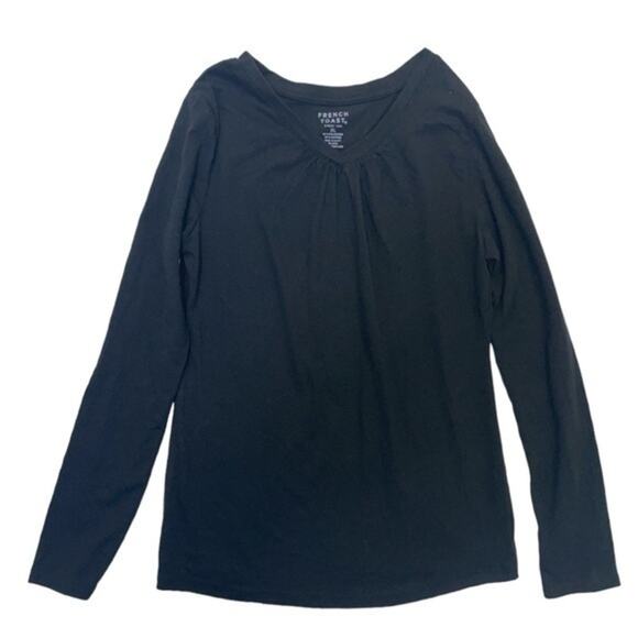 Black Ruched V-neck Tee long sleeve girls Size XL - Picture 1 of 5
